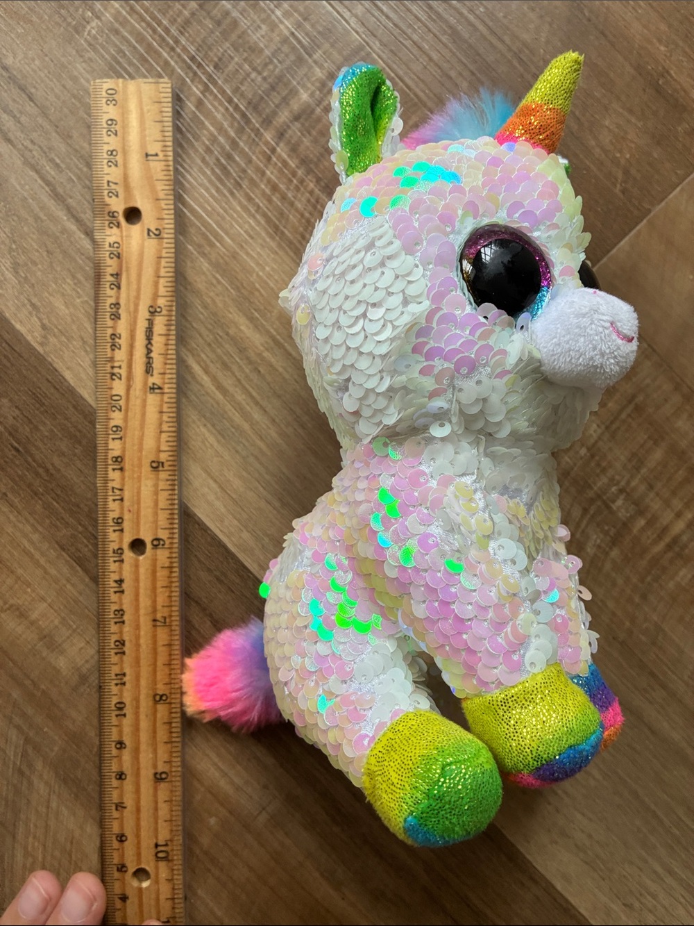 Ty Sequin Unicorn Plush - White, Rainbow & Neon